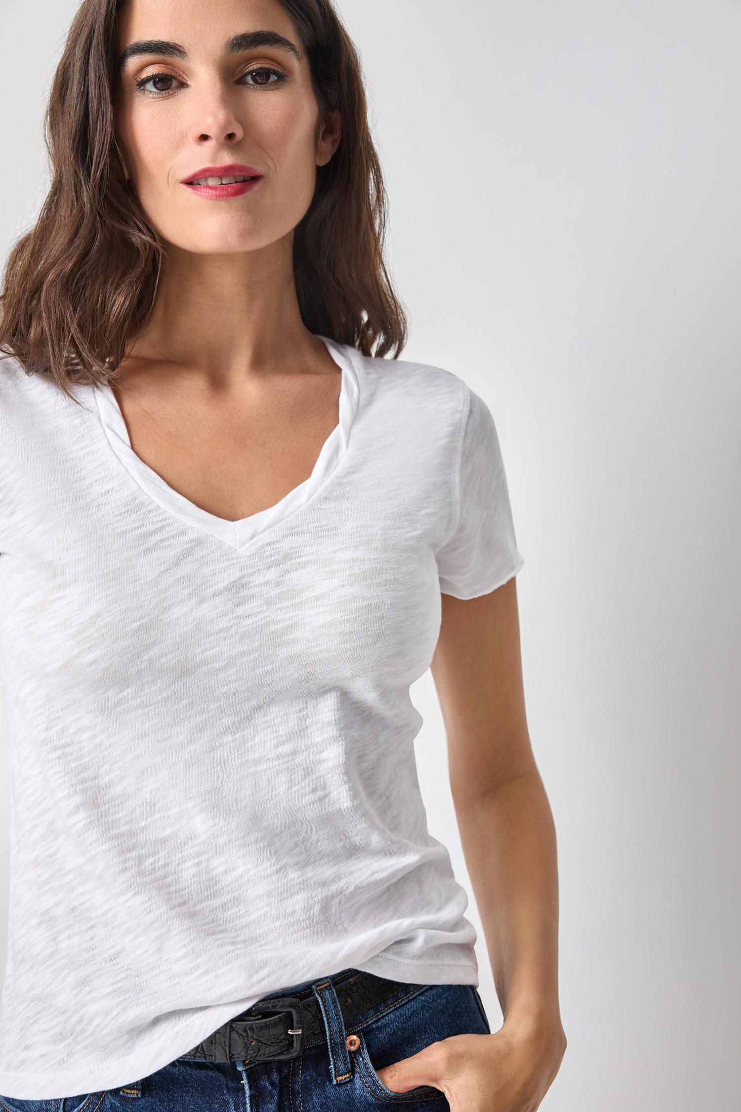 Twisted Binding V-Neck Womens Top White A3