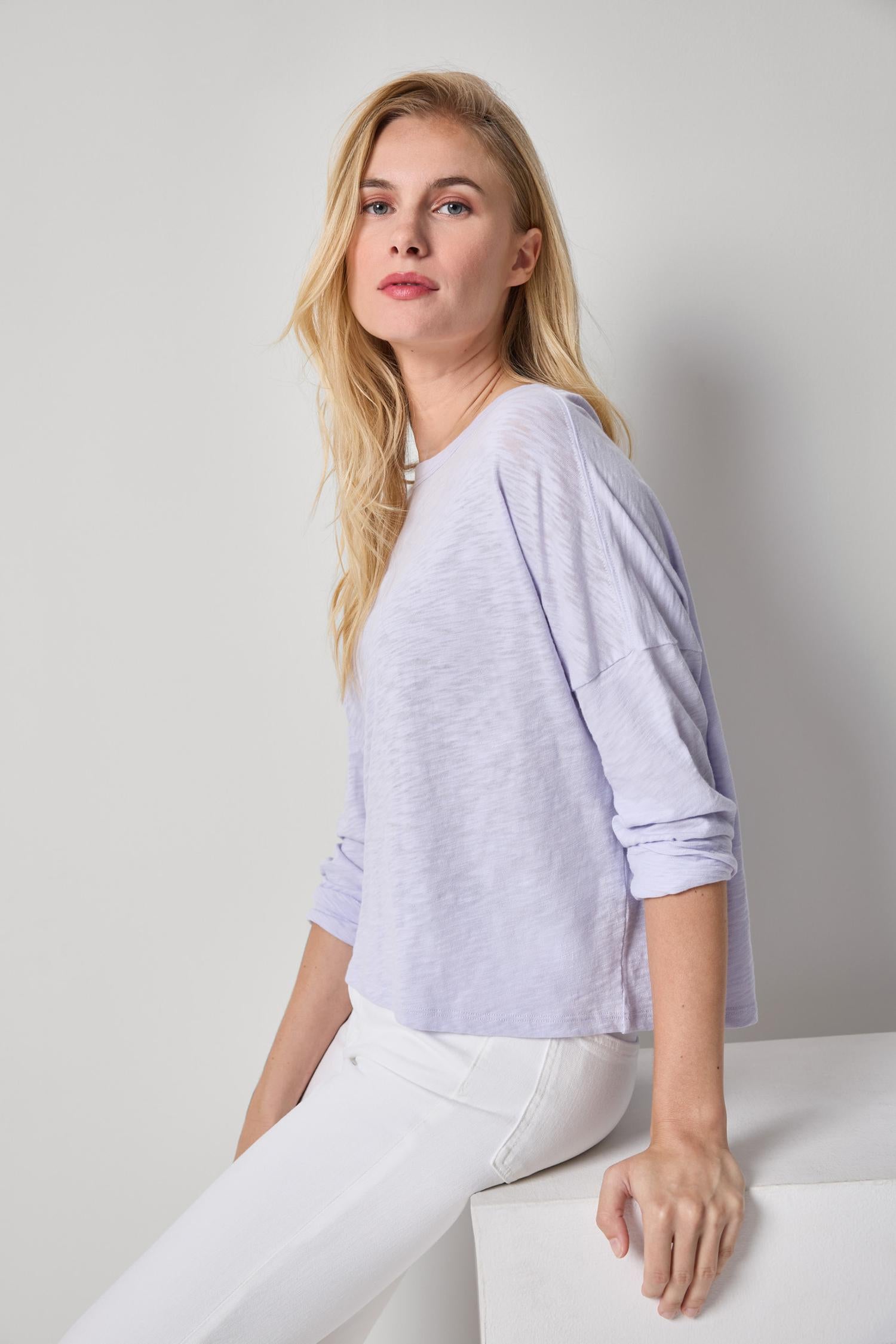 Easy Long Sleeve Beach Tee Womens Top Lilac A3