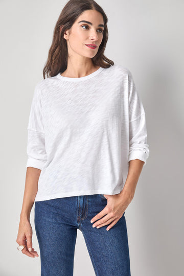 Easy Long Sleeve Beach Tee Womens Top White A1