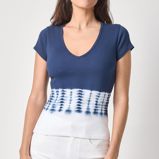 Bamboo Dye Short Sleeve V-Neck Womens Top Navy Dye A1