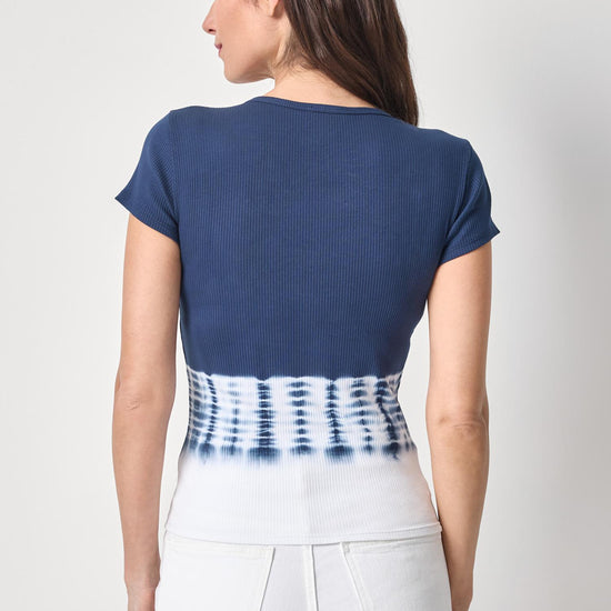 Bamboo Dye Short Sleeve V-Neck Womens Top Navy Dye A2