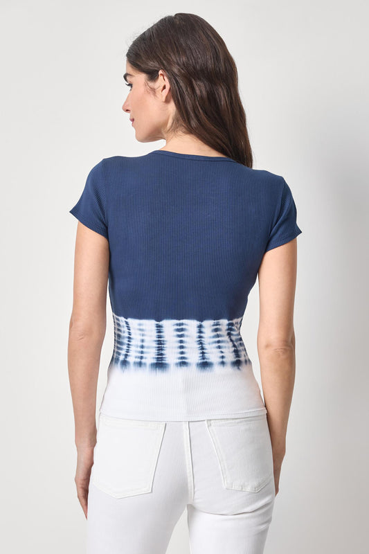 Bamboo Dye Short Sleeve V-Neck Womens Top Navy Dye A2