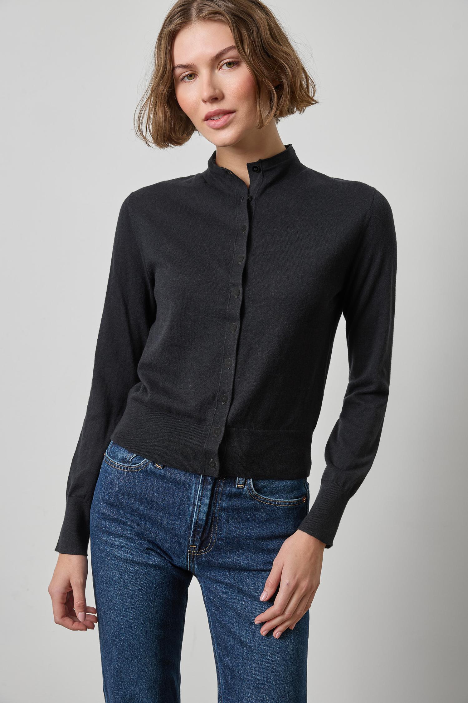 Funnel Neck Cardigan Womens Sweater Black A1