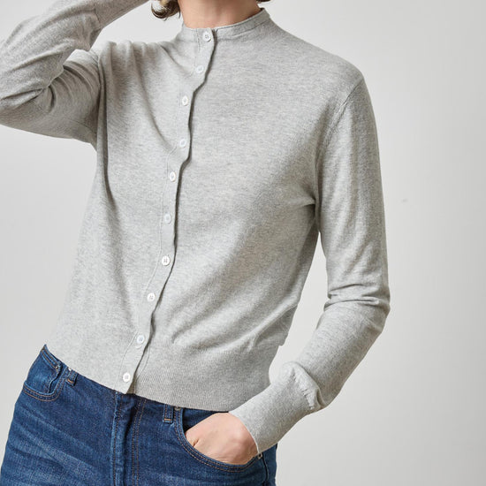 Funnel Neck Cardigan Womens Sweater Heather Grey A1
