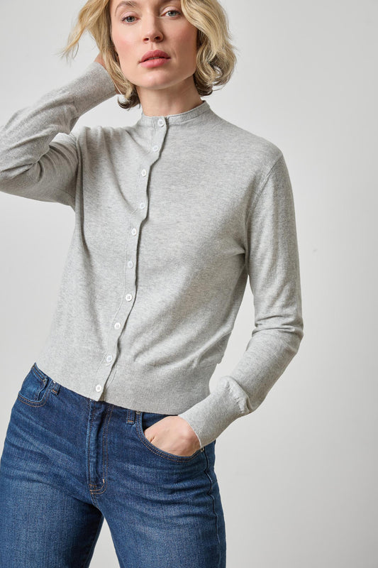 Funnel Neck Cardigan Womens Sweater Heather Grey A1