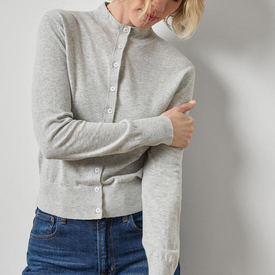 Funnel Neck Cardigan Womens Sweater Heather Grey A3