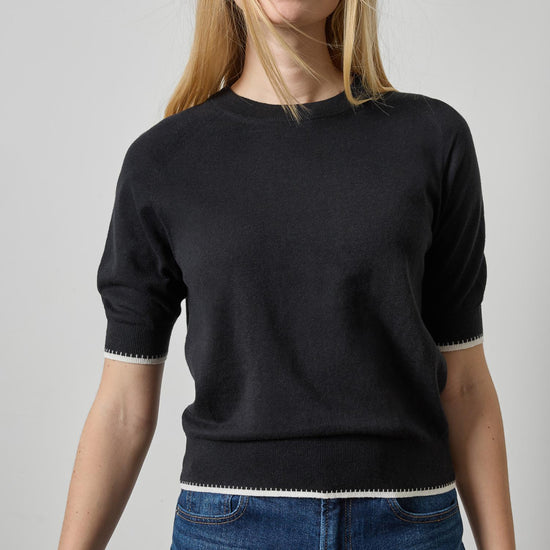 Crewneck Saddle Sleeve Sweater Womens Sweater Black A1
