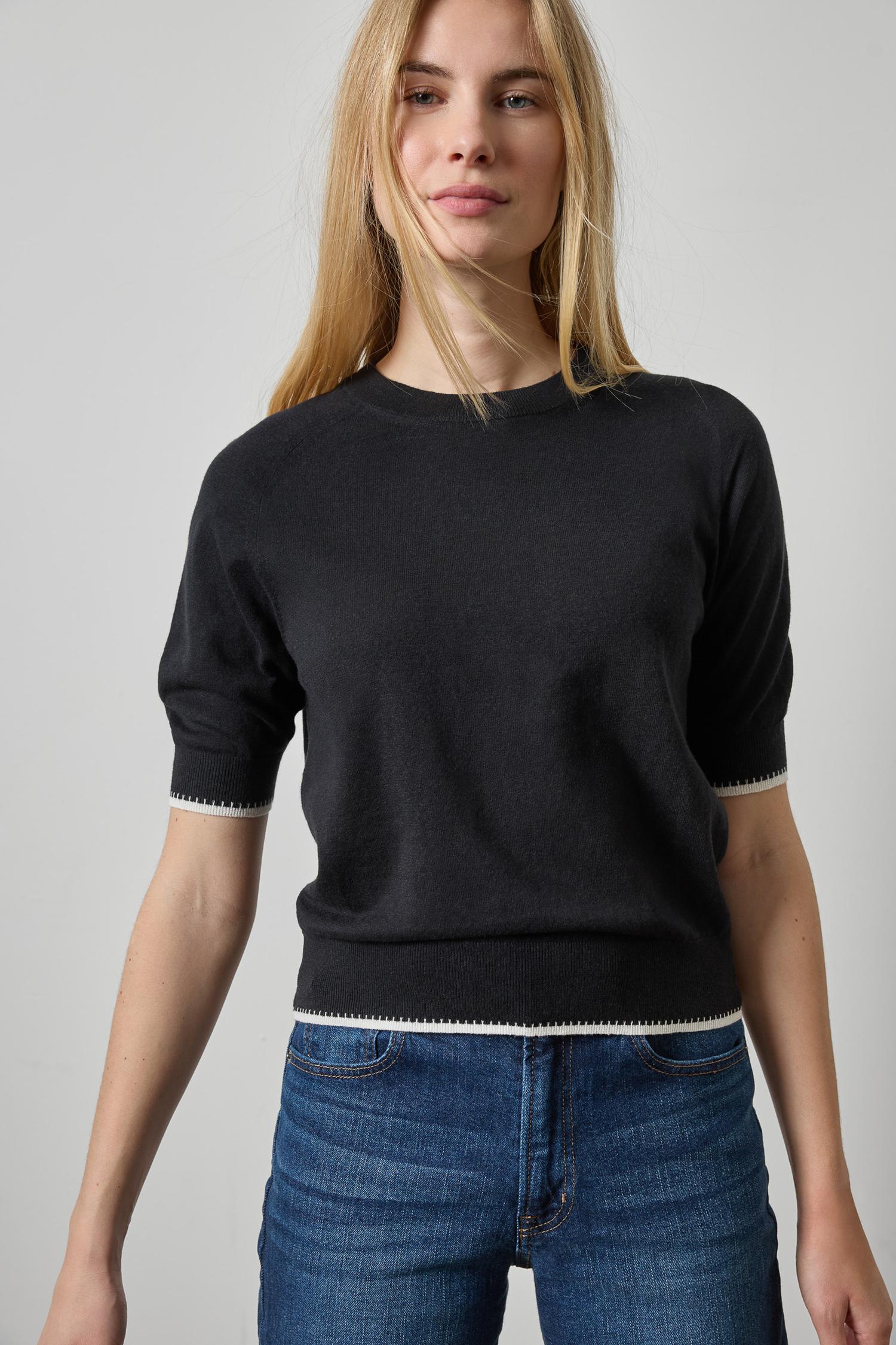 Crewneck Saddle Sleeve Sweater Womens Sweater Black A1