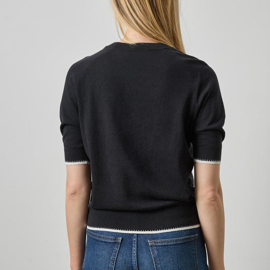 Crewneck Saddle Sleeve Sweater Womens Sweater Black A2