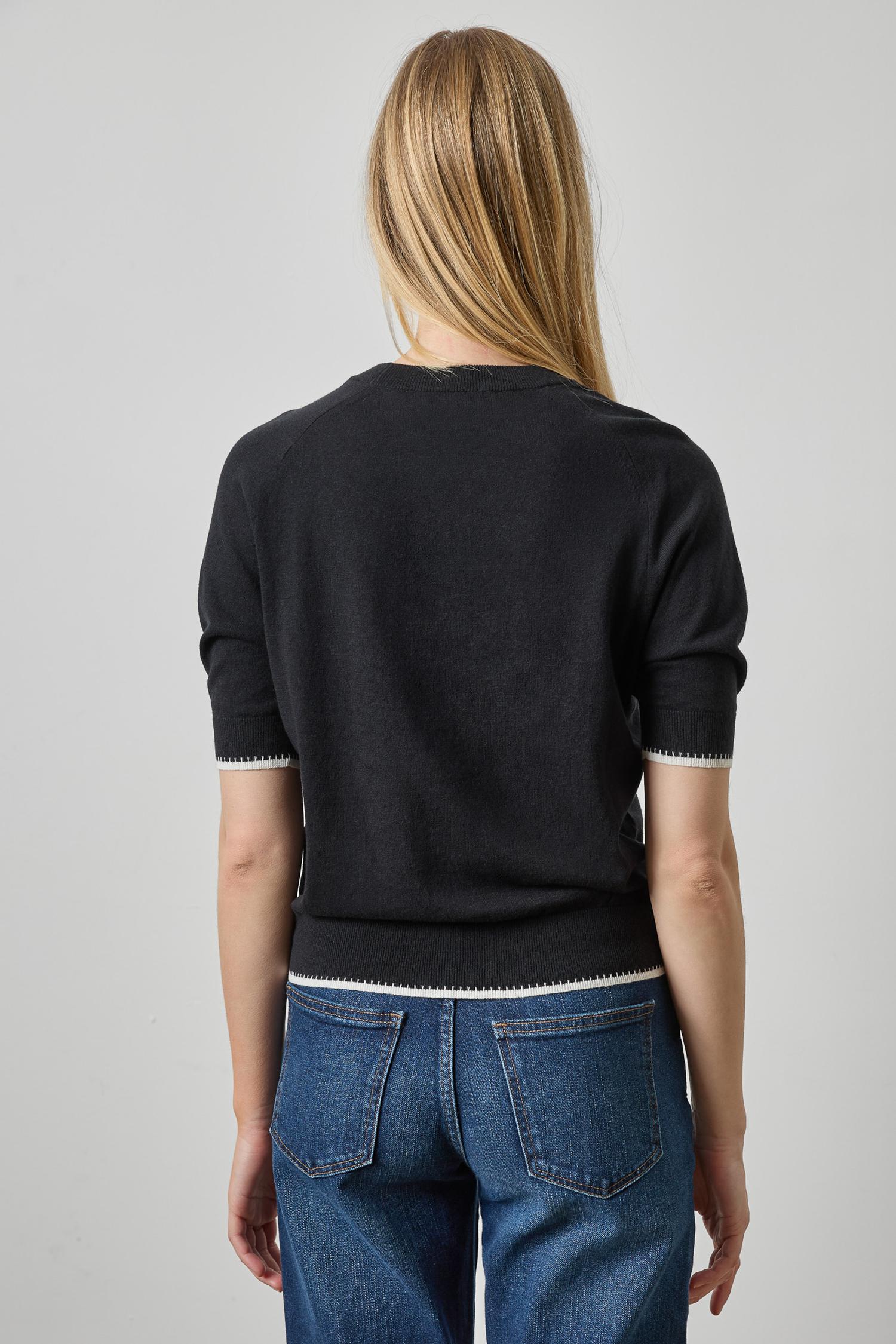 Crewneck Saddle Sleeve Sweater Womens Sweater Black A2