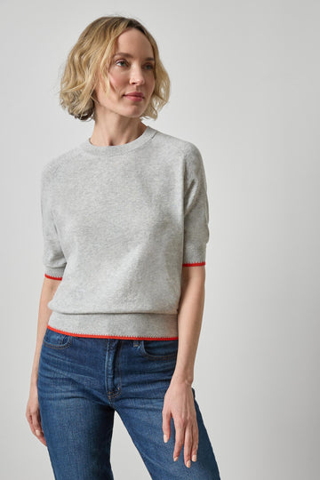 Crewneck Saddle Sleeve Sweater Womens Sweater Heather Grey A1