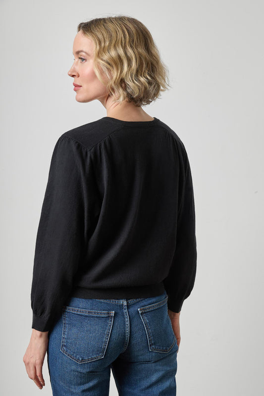 V-Neck Blouson Sweater Womens Sweater Black A2