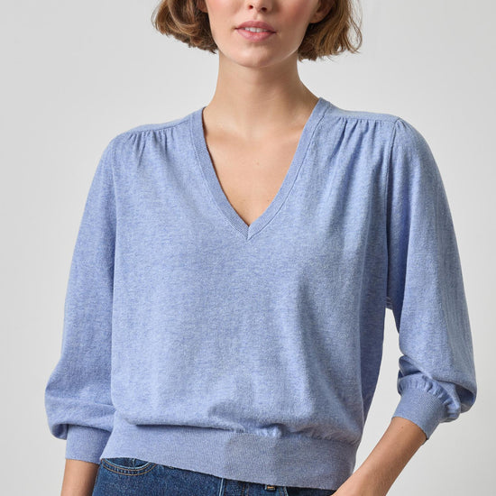V-Neck Blouson Sweater Womens Sweater Lake A1