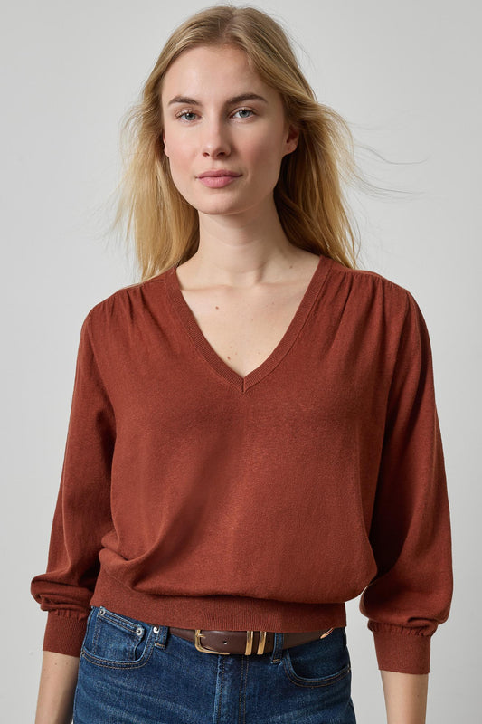 V-Neck Blouson Sweater Womens Sweater Maplewood A1