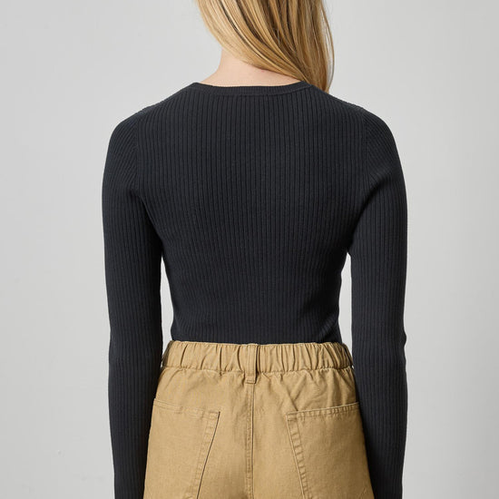 Angled Rib Crewneck Sweater Womens Sweater Black A2