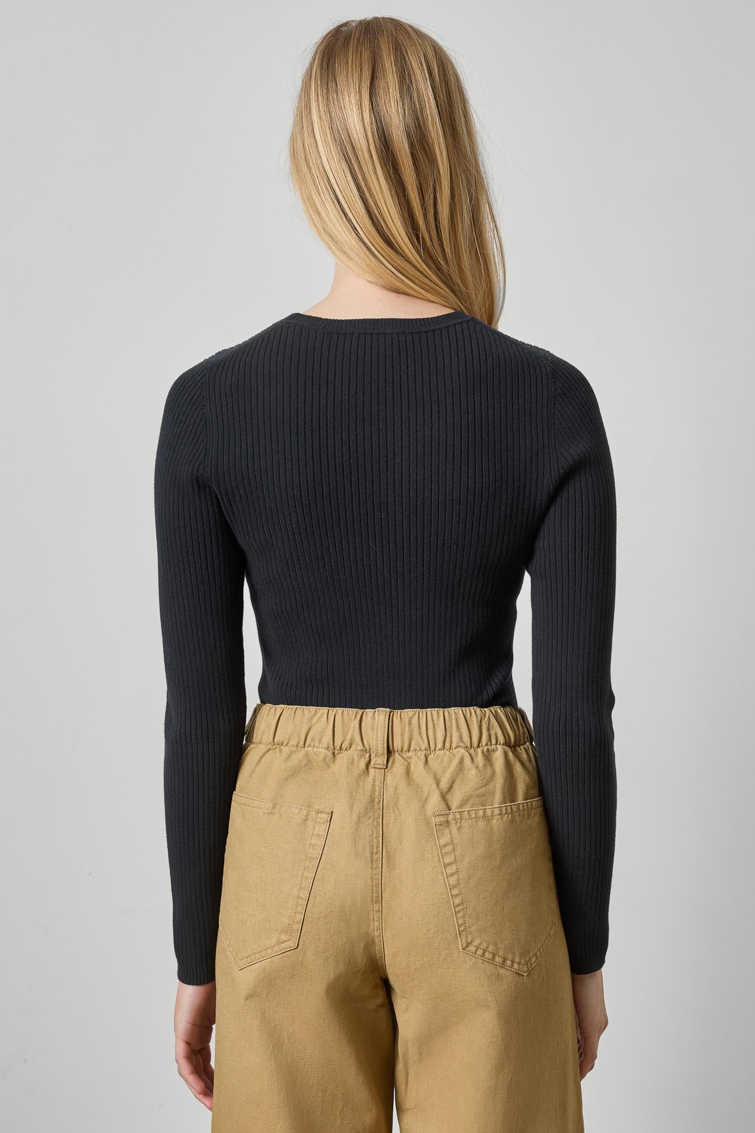 Angled Rib Crewneck Sweater Womens Sweater Black A2