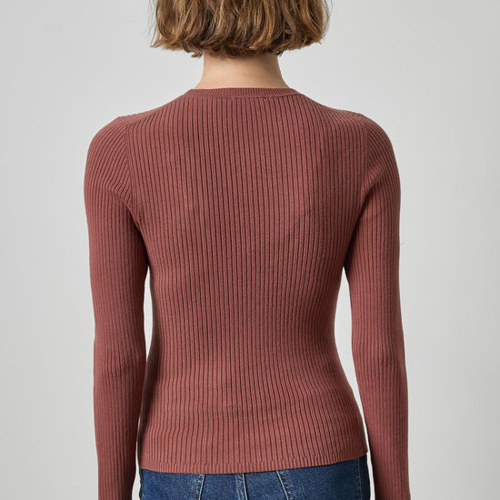 Angled Rib Crewneck Sweater Womens Sweater Chestnut A2