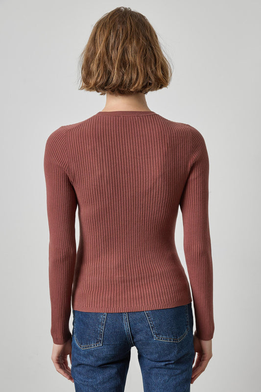 Angled Rib Crewneck Sweater Womens Sweater Chestnut A2