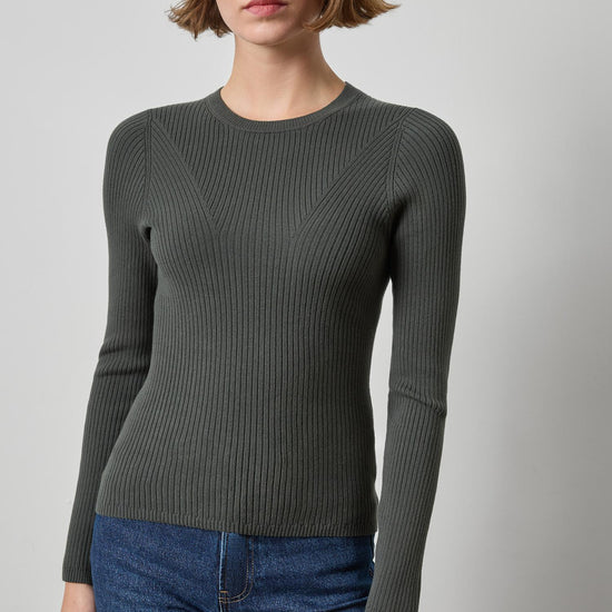 Angled Rib Crewneck Sweater Womens Sweater Elm A1