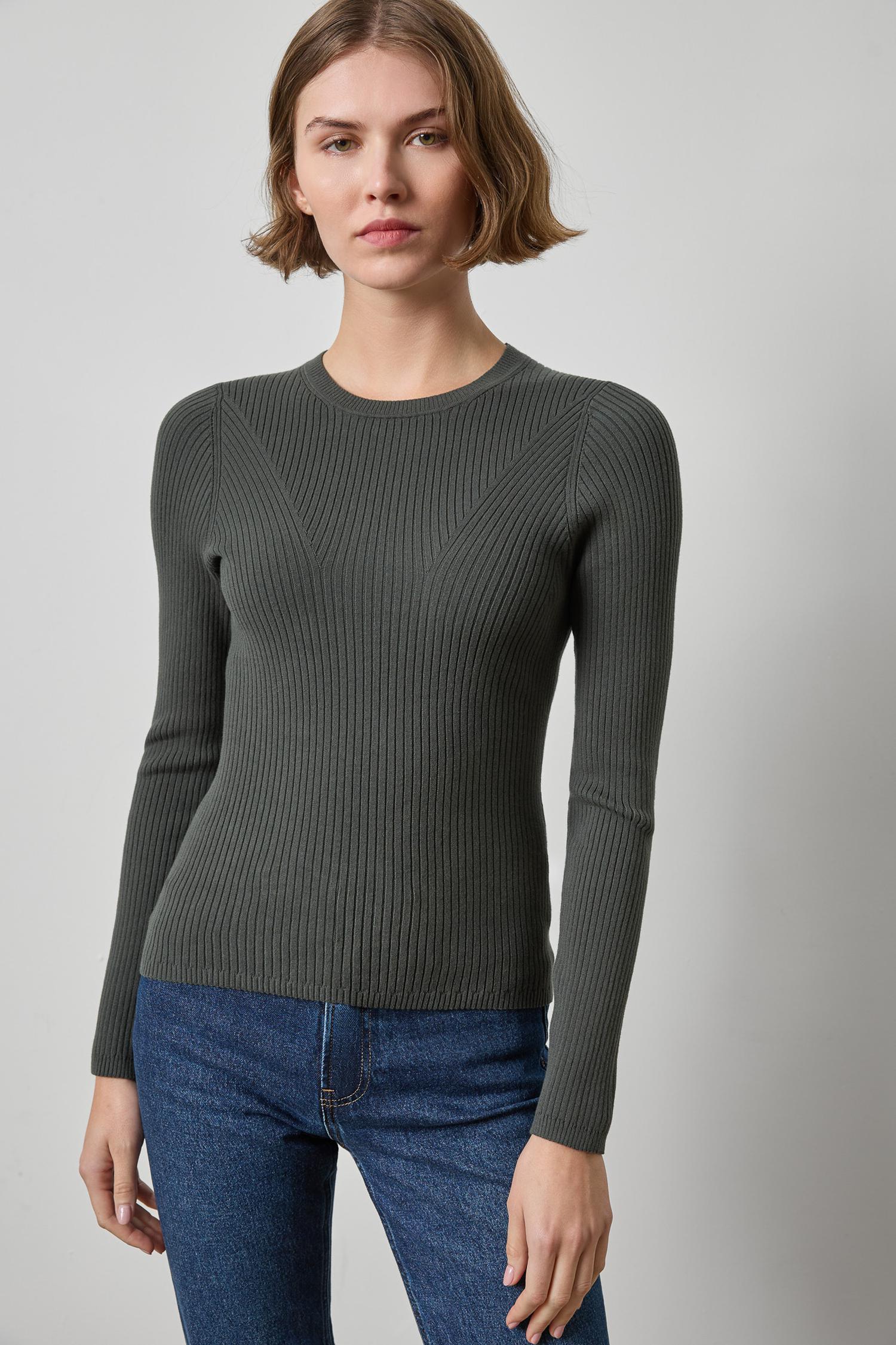 Angled Rib Crewneck Sweater Womens Sweater Elm A1