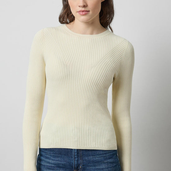 Angled Rib Crewneck Sweater Womens Sweater Ivory A1