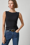 Sleeveless Rib Top Womens Sweater Black A1
