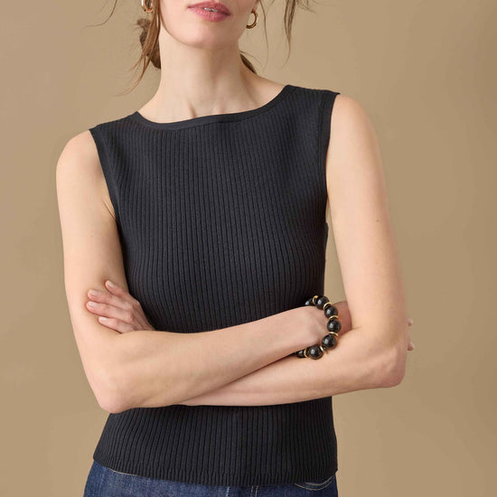 Sleeveless Rib Top Womens Sweater Black C1