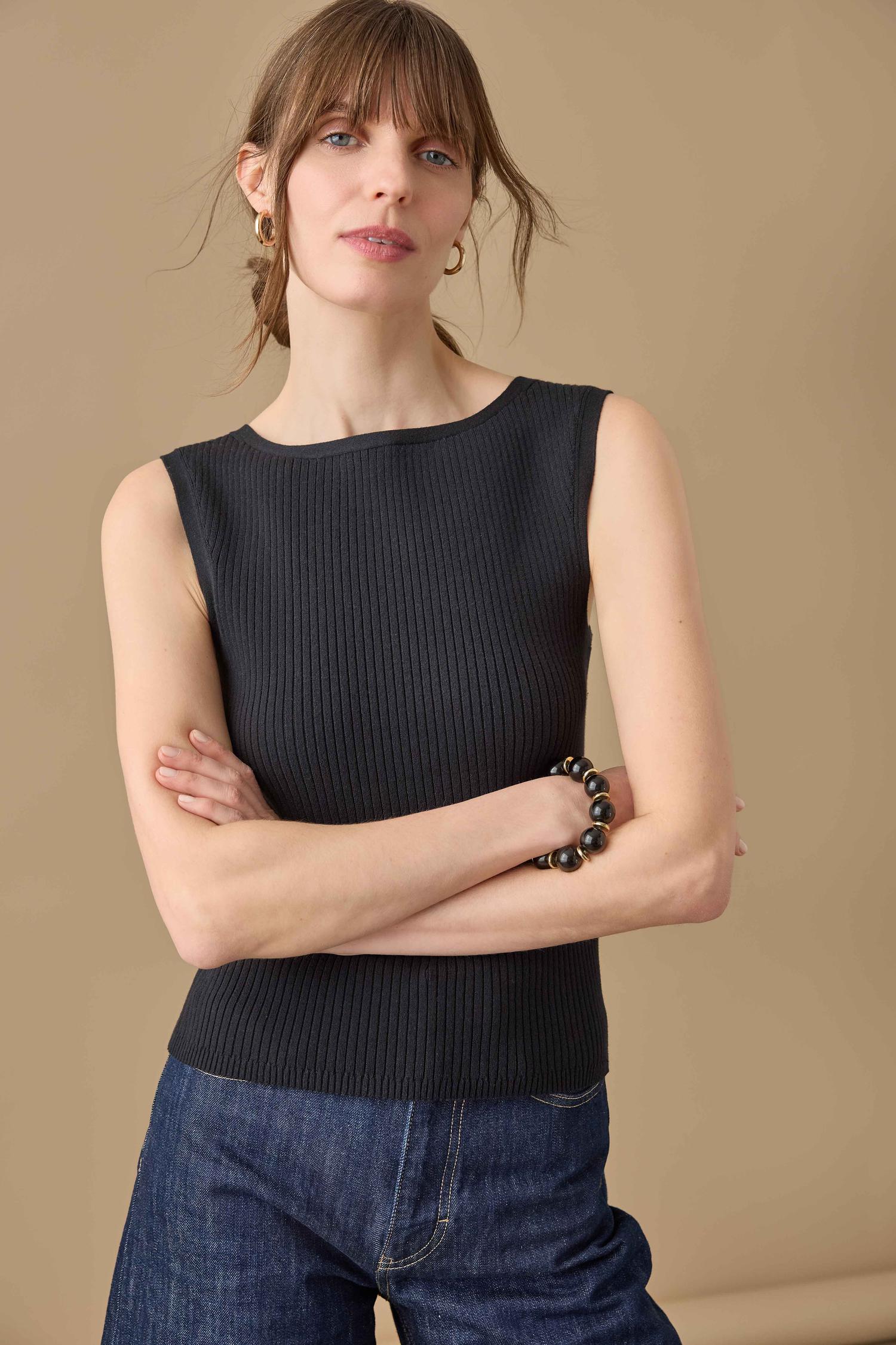 Sleeveless Rib Top Womens Sweater Black C1