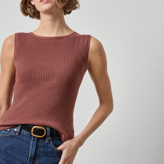 Sleeveless Rib Top Womens Sweater Chestnut A1