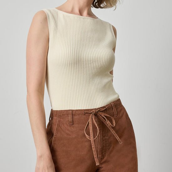 Sleeveless Rib Top Womens Sweater Ivory A1