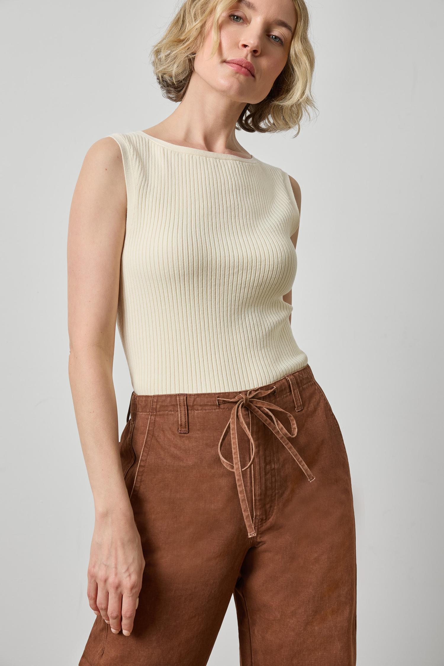 Sleeveless Rib Top Womens Sweater Ivory A1