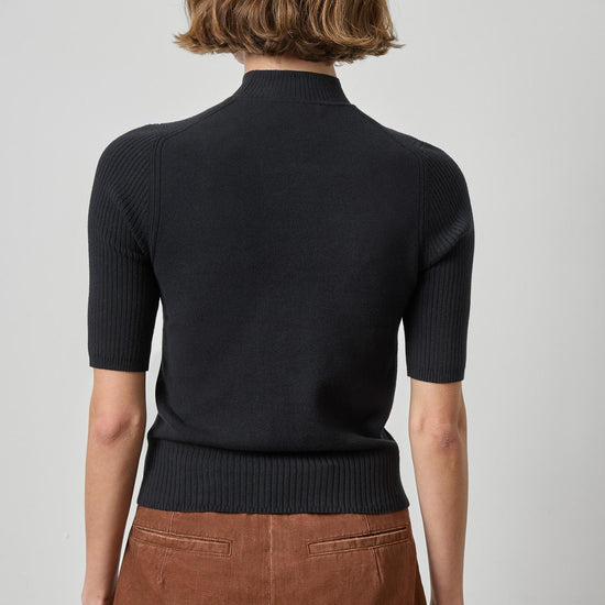 Mock Neck Short Sleeve Sweater Womens Sweater Black A2