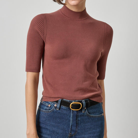 Mock Neck Short Sleeve Sweater Womens Sweater Chestnut A1