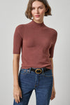Mock Neck Short Sleeve Sweater Womens Sweater Chestnut A1