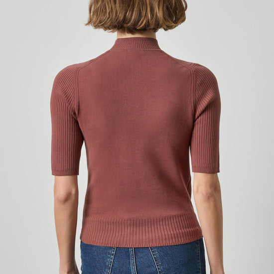 Mock Neck Short Sleeve Sweater Womens Sweater Chestnut A2