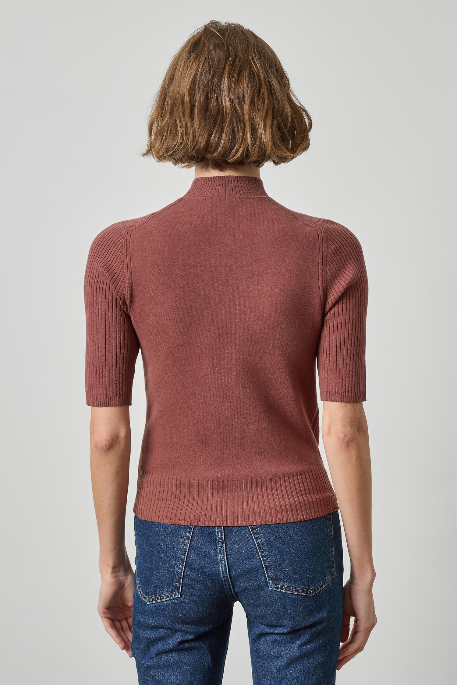 Mock Neck Short Sleeve Sweater Womens Sweater Chestnut A2