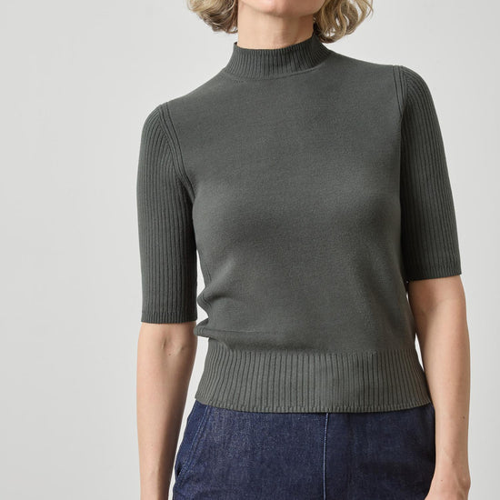 Mock Neck Short Sleeve Sweater Womens Sweater Elm A1