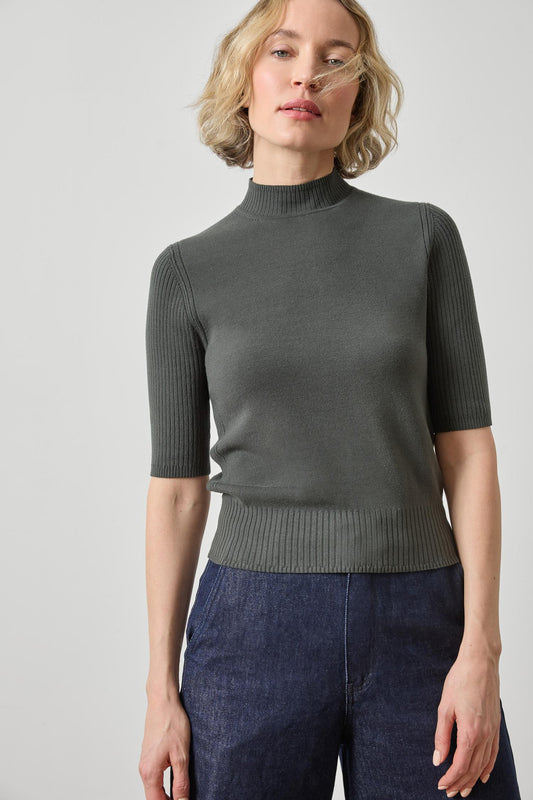 Mock Neck Short Sleeve Sweater Womens Sweater Elm A1