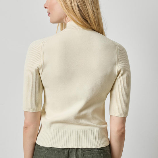 Mock Neck Short Sleeve Sweater Womens Sweater Ivory A2