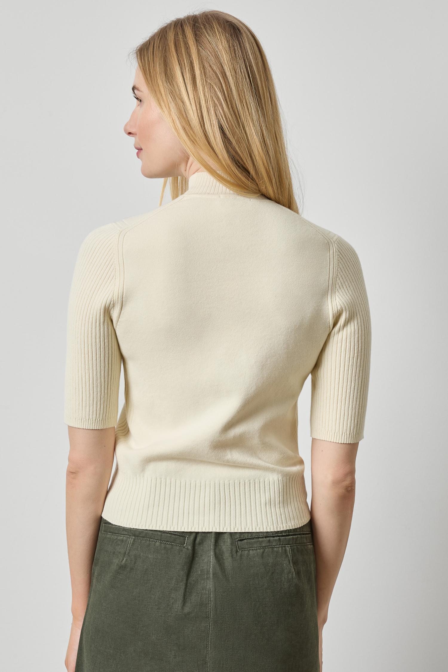 Mock Neck Short Sleeve Sweater Womens Sweater Ivory A2