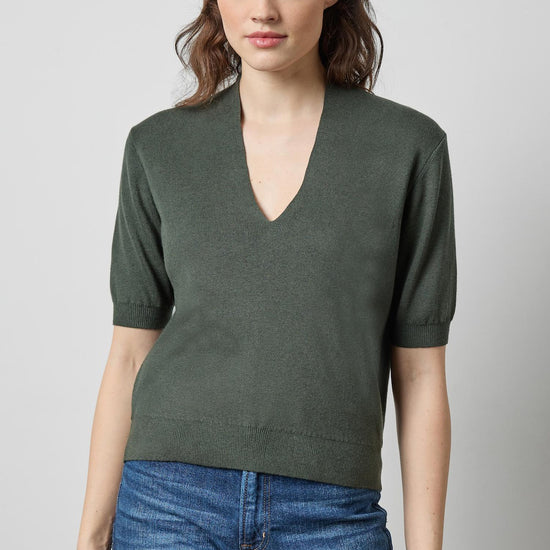 V-Neck Elbow Sleeve Sweater Womens Sweater Balsam A1