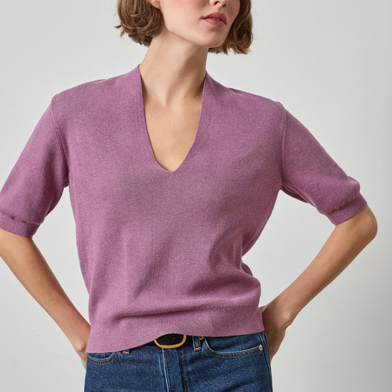 V-Neck Elbow Sleeve Sweater Womens Sweater Dewberry A1