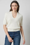 V-Neck Elbow Sleeve Sweater Womens Sweater Ivory A1