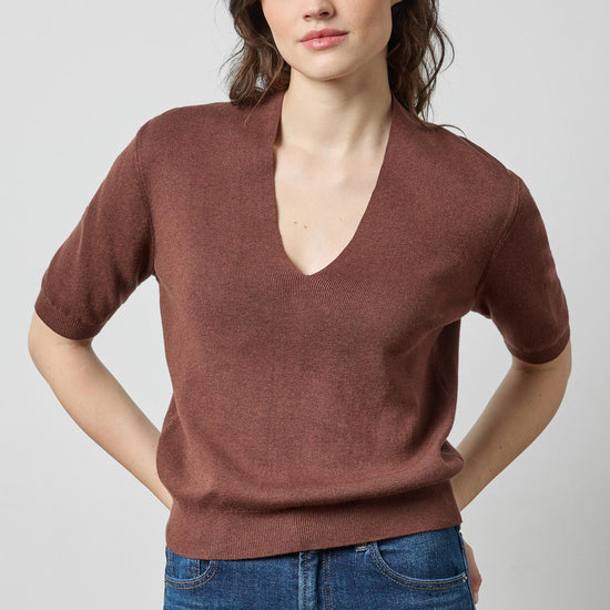 V-Neck Elbow Sleeve Sweater Womens Sweater Java A1