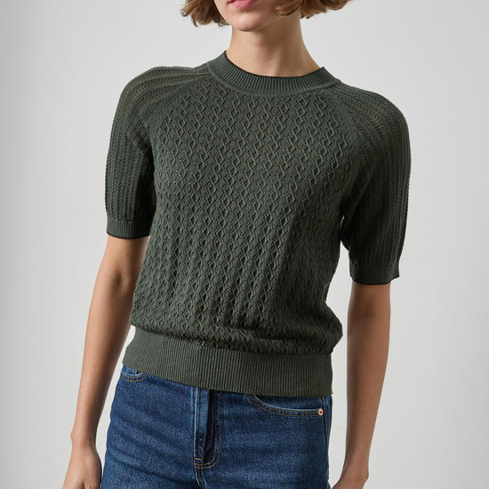 Mixed Stitch Crewneck Sweater Womens Sweater Balsam A1