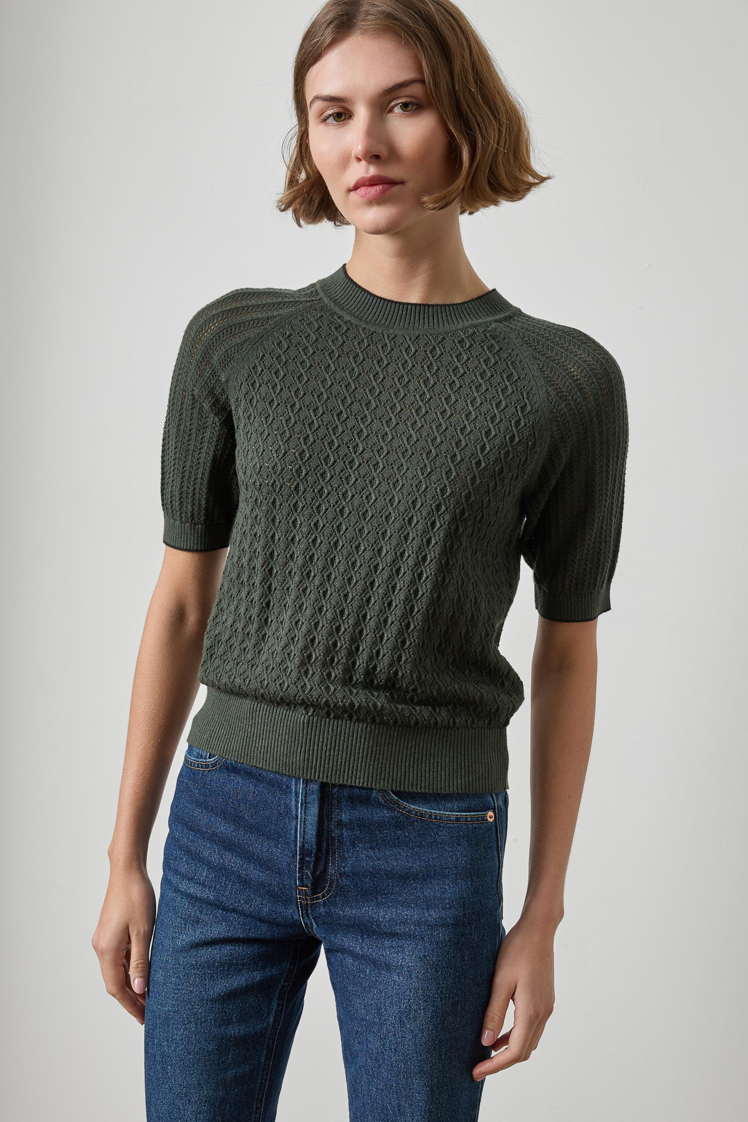 Mixed Stitch Crewneck Sweater Womens Sweater Balsam A1