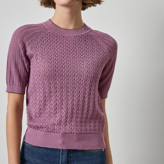 Mixed Stitch Crewneck Sweater Womens Sweater Dewberry A1