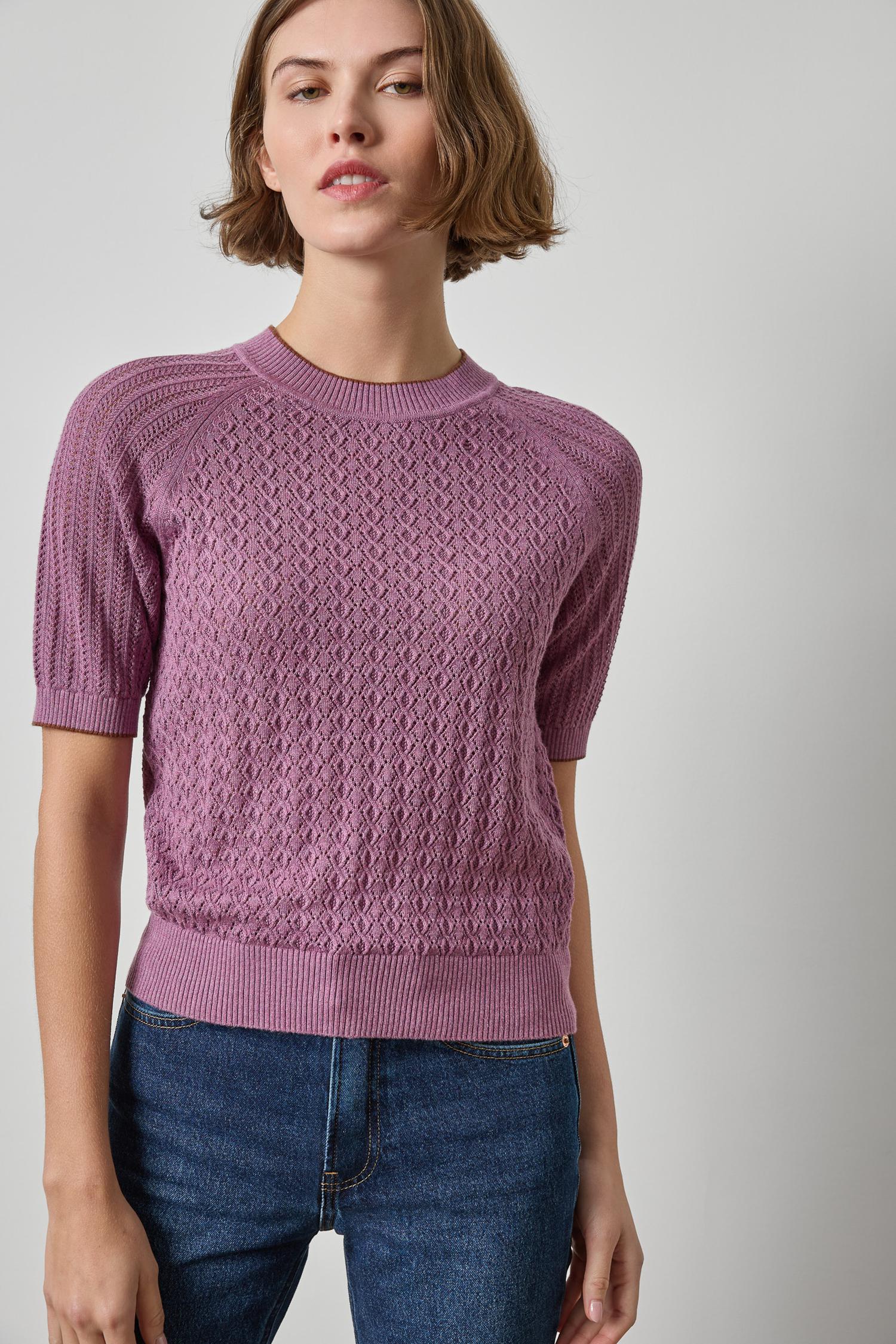 Mixed Stitch Crewneck Sweater Womens Sweater Dewberry A1