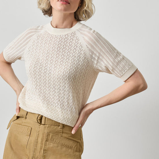 Mixed Stitch Crewneck Sweater Womens Sweater Ivory A1