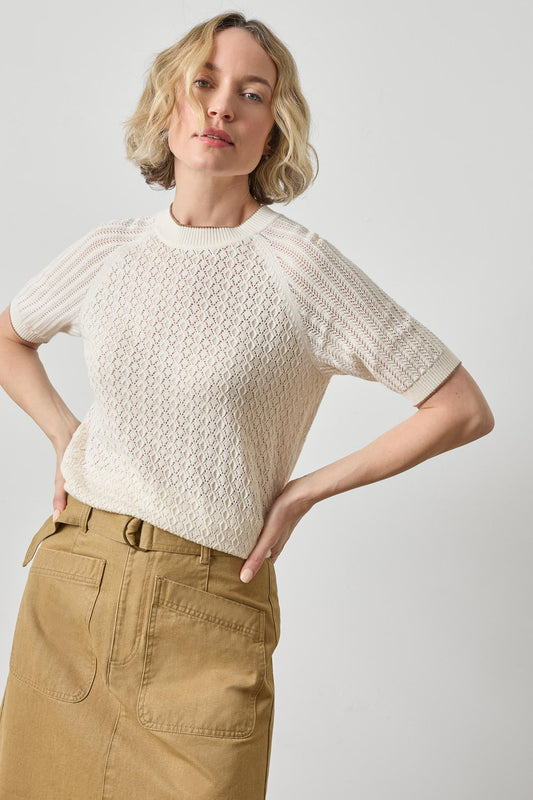 Mixed Stitch Crewneck Sweater Womens Sweater Ivory A1